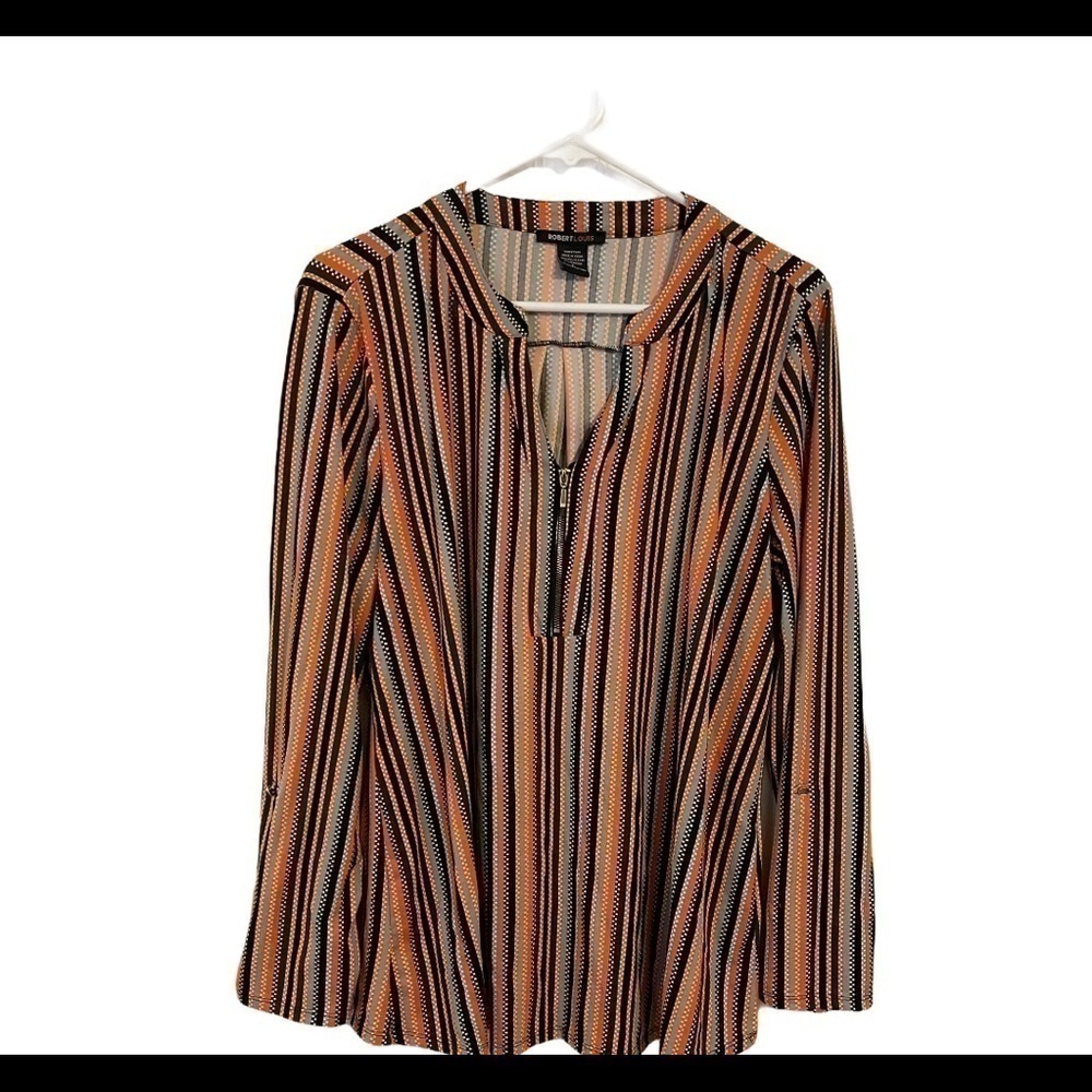ROBERT LOUIS Striped Zippered Blouse Top Shirt - Picture 2 of 8